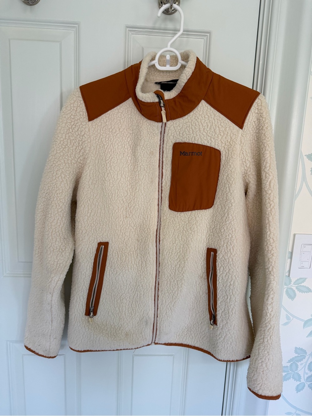 Marmot Women's Cream Sherpa Fleece Jacket with  Burnt Orange/Camel Accents